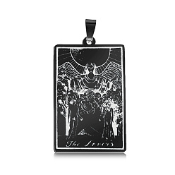 Gunmetal 201 Stainless Steel Pendants, Laser Engraved Pattern, Tarot Card Pendants, Gunmetal, The Lovers VI, 40x24x1mm, Hole: 8x4mm
