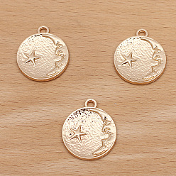 Light Gold Подвески из сплава, Луна и звезды, плоско-круглые, золотой свет, 25x22 мм