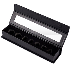 Noir Boîtes de rangement pour dés en similicuir à compartiments avec couvercle magnétique transparent, rectangle, noir, 7 cm