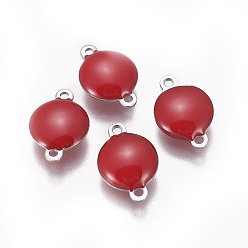 Темно-Красный 304 соединительные звенья эмалированные нержавеющие, эмалированные блестки, плоско-круглые, цвет нержавеющей стали, темно-красный, 14.5x10x4.5 мм, отверстие : 1.4 мм