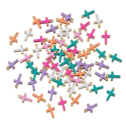 Cross Из нержавеющей стали амулеты эмаль, золотые, крестик, 10x6 мм