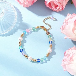 (52) Непрозрачная лаванда Браслеты из круглых бусин из синтетического лунного камня для женщин, с ракушечным жемчугом и гальваническим немагнитным синтетическим гематитом, разноцветные, 7-1/2 дюйм (19 см)