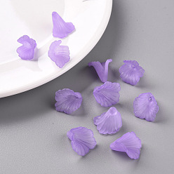 Medium Purple Transparent Acrylic Bead Caps, Trumpet Flower Beads, Frosted, Flower, Medium Purple, 18x18x17mm, Hole: 1.5mm, about 700pcs/500g