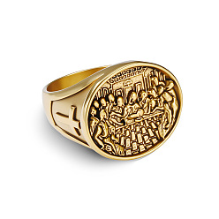 Золотой 304 из нержавеющей стали кольца палец для мужчин, Тайная вечеря Иисус Христос Леонардо узор, золотые, размер США 4 1/4 (15~20 мм)