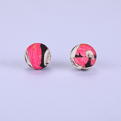 Ярко-Розовый Круглые силиконовые бусины с принтом, ярко-розовый, 15x15 мм, отверстие : 2 мм