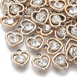 Light Gold УФ покрытие акриловые брелоки, с акриловыми стразами, сердце, золотой свет, 14x13x5 мм, отверстие : 1.8 мм