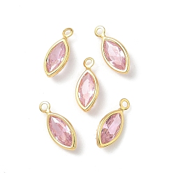 Pink Подвески в виде конского глаза с микропаве из кубических цирконий из латуни, без никеля , розовые, 11.5x5x2.5 мм, отверстие : 1.2 мм