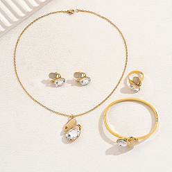 Золотой Овальные 201 браслеты, серьги, ожерелья и кольца из нержавеющей стали со стразами для женщин, золотые