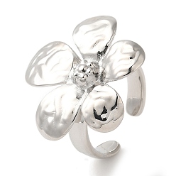 Платина Цветочная стойка покрытие латунные манжеты кольца для женщин, без кадмия и без свинца, долговечный, платина, Цветок: 27x28 мм, регулируемый