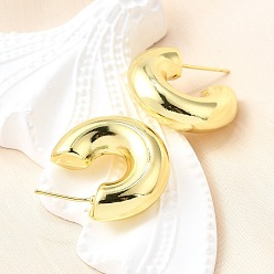 Настоящее золото 18K Серьги-гвоздики c-образной формы из латуни с реечным покрытием, полукруглые серьги для женщин, без кадмия и без свинца, реальный 18 k позолоченный, 25.5x7.5 мм, штифты : 0.8 мм