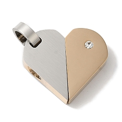 Light Gold Ионное покрытие (ip) 304 подвески из нержавеющей стали, со стразами, вращающийся, с целью перехода в кольце, подвеска в форме сердца и овала, цвет светлого золота и нержавеющей стали, Сердце: 19x21x4 mm, овальный : 25x12x4 mm, отверстие : 5 мм