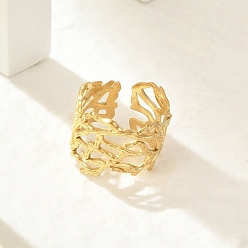 Золотой 304 полые широкие манжеты из нержавеющей стали для женщин, золотые, 17 мм, внутренний диаметр: регулируемый