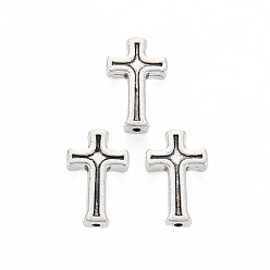 Antique Silver Tibetan Style Alloy Beads, Cross, Cadmium Free & Lead Free, Antique Silver, 16x10x3mm, Hole: 1.2mm, about 970pcs/1000g