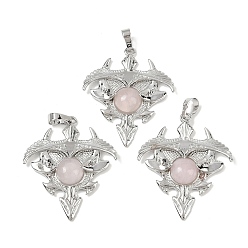 Розовый Кварц Естественно розового кварца треугольник подвески, подвески из латунных камней, платина, стойки покрытие, 41.5x34.5x5.5~7 мм, отверстие : 8.5x5.5 мм