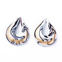 Белый Большие подвески, лэмпворк, ручная работа , золотой песок лампворк, слеза, белые, 53x38~39x10~11 мм, отверстие : 11x28 мм