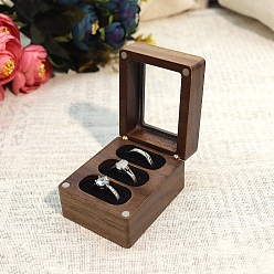 Black 3-Slot Wooden Ring Packaging Storage Magnetic Boxes, Visible Window Jewelry Storage Boxes for Rings, Rectangle, Black, 6.2x4.8x3.8cm