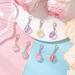 Платина Раковина прозрачная краска-спрей стеклянная подвеска украшения, с цинковым сплавом застежками омаров коготь, платина, 34.5 мм