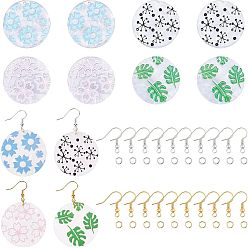Golden & Silver DIY Cellulose Acetate(Resin) Earring Making Kits, Including Flat Round  Pendants, Brass Earring Hooks, Golden & Silver