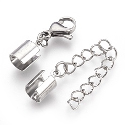 Stainless Steel Color 304 Stainless Steel Chain Extender, with Cord Ends and Lobster Claw Clasps, Stainless Steel Color, 40mm long, Chain Extenders: 42mm, Cord End: 12x6.5x6.5mm, Inner Diameter: 6mm, Clasp: 13x8x3.5mm