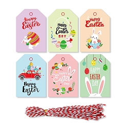 Couleur Mélangete Étiquettes cadeaux suspendues en papier sur le thème de Pâques, avec cordon de coton, couleur mixte, balises: 5.8x4 cm, 50 pcs /sachet 