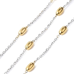 Золотой & Цвет Нержавеющей Стали Двухцветные 304 сателлитные цепи из нержавеющей стали, несварные, с катушкой, золотые и нержавеющая сталь цвет, 2x1.5x0.3 мм, 7x4 мм, около 32.81 футов (10 м) / рулон