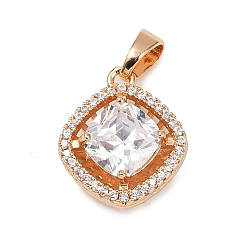 Light Gold Латунные микро проложить кубического циркония подвески, ромб, долговечный, без свинца и без кадмия, золотой свет, 17.5x15x7 мм, отверстие : 4.5x3 мм