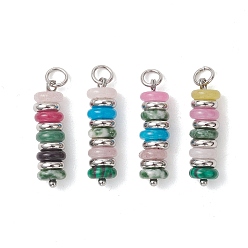 Нержавеющая Сталь Цвет Природные и синтетические смешанные подвески драгоценных камней, круглых подвесок из бисера с фурнитурой из нержавеющей стали, смешанные окрашенные и неокрашенные, цвет нержавеющей стали, 304 мм, Перейти кольцо: 23~23.5x6.5 мм, внутренний диаметр: 5x0.8 мм