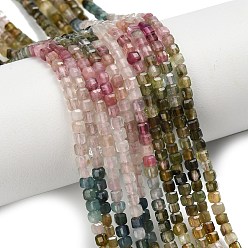 Разноцветный Нити из натуральных разноцветных турмалиновых бусин, граненые настольные бусины в форме куба, красочный, 2.5x2.5x2.5 мм, отверстие : 0.5 мм, около 183 шт / нитка, 15.63 дюйм (39.7 см)