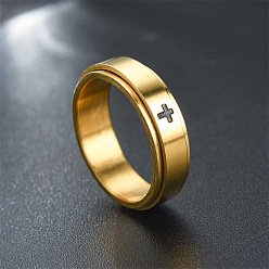 Золотой Крестообразный узор 304 вращающиеся кольца для пальцев из нержавеющей стали, золотые, 6 мм, размер США 8 (18.1 мм)