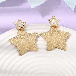 Golden 304 Stainless Steel Rhinestone Stud Earrings, Star, Ion Plating(IP), Golden, 44x35mm