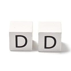 Letter D Древесина европейского бисера, бусины с большим отверстием, куб с письмом, Буква D, 30.5x30.5x29.5~30.5 мм, отверстие : 5 мм