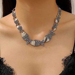 Античное Серебро Ожерелья из цепочек-рыбьих звеньев в тибетском стиле для женщин, античное серебро, 17.28 дюйм (43.9 см)