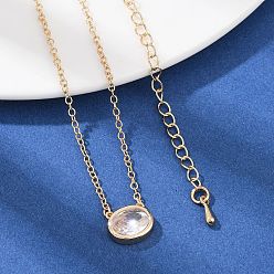Oval Ожерелья с подвеской из латуни и прозрачного циркония для женщин, золотые, овальные, 15.94 дюйм (40.5 см)