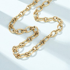 Oro 8mm 304 Collares de cadena ovalada texturizada de acero inoxidable, revestimiento de iones (ip), dorado, 16.85 pulgada (42.8 cm)