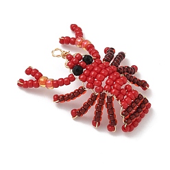 Красный Стеклянные подвески из бисера, Cray, с медной проволокой светло-золотистого цвета, красные, 36~39x29x2 мм, отверстие : 2 мм