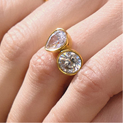 Teardrop 304 женские перстни из нержавеющей стали с кубическим цирконием, золотые, слеза, размер США 7 (17.3 мм)
