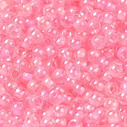 Pink Glass Seed Beads, Inside Colours Lustered, Round, Pink, 4x3mm, Hole: 1.4mm, about 7650pcs/pound