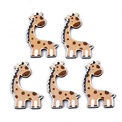 BurlyWood Printed Basswood Pendants, Back Random Color,  Giraffa, BurlyWood, 39x24x3mm, Hole: 1.8mm