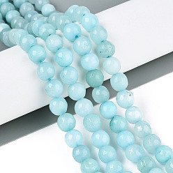 Небесно-голубой Окрашенные природные белый нефрит бисер пряди, круглые, граненые, голубой, 8 мм, отверстие : 0.9 мм, около 49~50 шт / нитка, 37~38 см