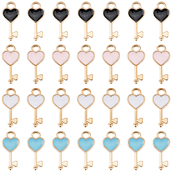 (52) Непрозрачная лаванда 100 шт 4 цвета подвески из сплава, с эмалью, Сердце ключевых, золотой свет, разноцветные, 16x7x2 мм, отверстие : 1.5 мм, 25 шт / цвет