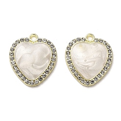 Light Gold Подвески из эмали и сплава, со стразами, шарма сердца, золотой свет, 21x18x3 мм, отверстие : 1.8 мм