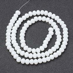 White Opaque Solid Color Glass Beads Strands, Faceted, Rondelle, White, 8x6mm, Hole: 1mm, about 72pcs/strand, 16.14 inch(41cm)