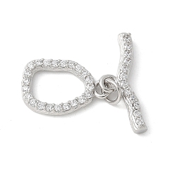 Платинированный Латунные застежки-тоггл из прозрачного кубического циркония, без кадмия, без никеля и без свинца, Реальная платина, 20.5 мм