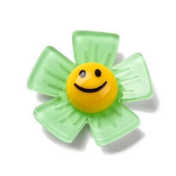 Лайм Кабошоны из смолы, с акриловой, цветок с улыбающимся лицом, желто-зеленые, 33.5x34.5x10 мм