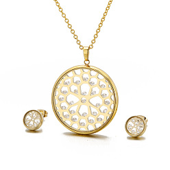 Золотой Комплекты из полых круглых серег-гвоздиков и ожерелий с кубическим цирконием и стеклом из нержавеющей стали, золотые, ожерелья: 304 дюйм (25.59 см)