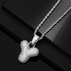 Letter Y Латунные микропаве прозрачные кубические цирконии массивные инициальные подвески ожерелья, платина, Письмо Y, 19.69 дюйм (50 см)