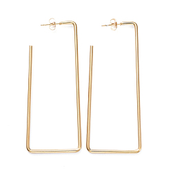 Золотой 201 из нержавеющей стали серьги, с ушными гайками и 304 штифтами из нержавеющей стали, прямоугольные, золотые, 73.5x29.5x2 мм, штифты : 0.8 мм
