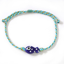Средно-синий Регулируемые браслеты ручной работы из фарфора с подвесками в виде рыбок, Браслеты из плетеной волоконной нити для женщин, светло-синий, 11.02 дюйм (28 см)