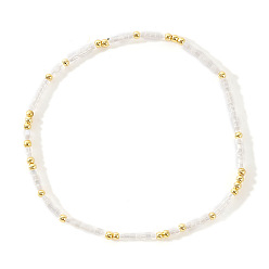 Белый Минималистичные эластичные браслеты из пластика и латунных бусин для женщин, колонка, золотые, белые, 6.50 дюйм (16.5 см)