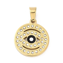 Черный 304 прелести нержавеющей стали, с стразами и эмалью, реальный 18 k позолоченный, очарование сглаза, чёрные, 21.5x18.5x2 мм, отверстие : 6x4 мм